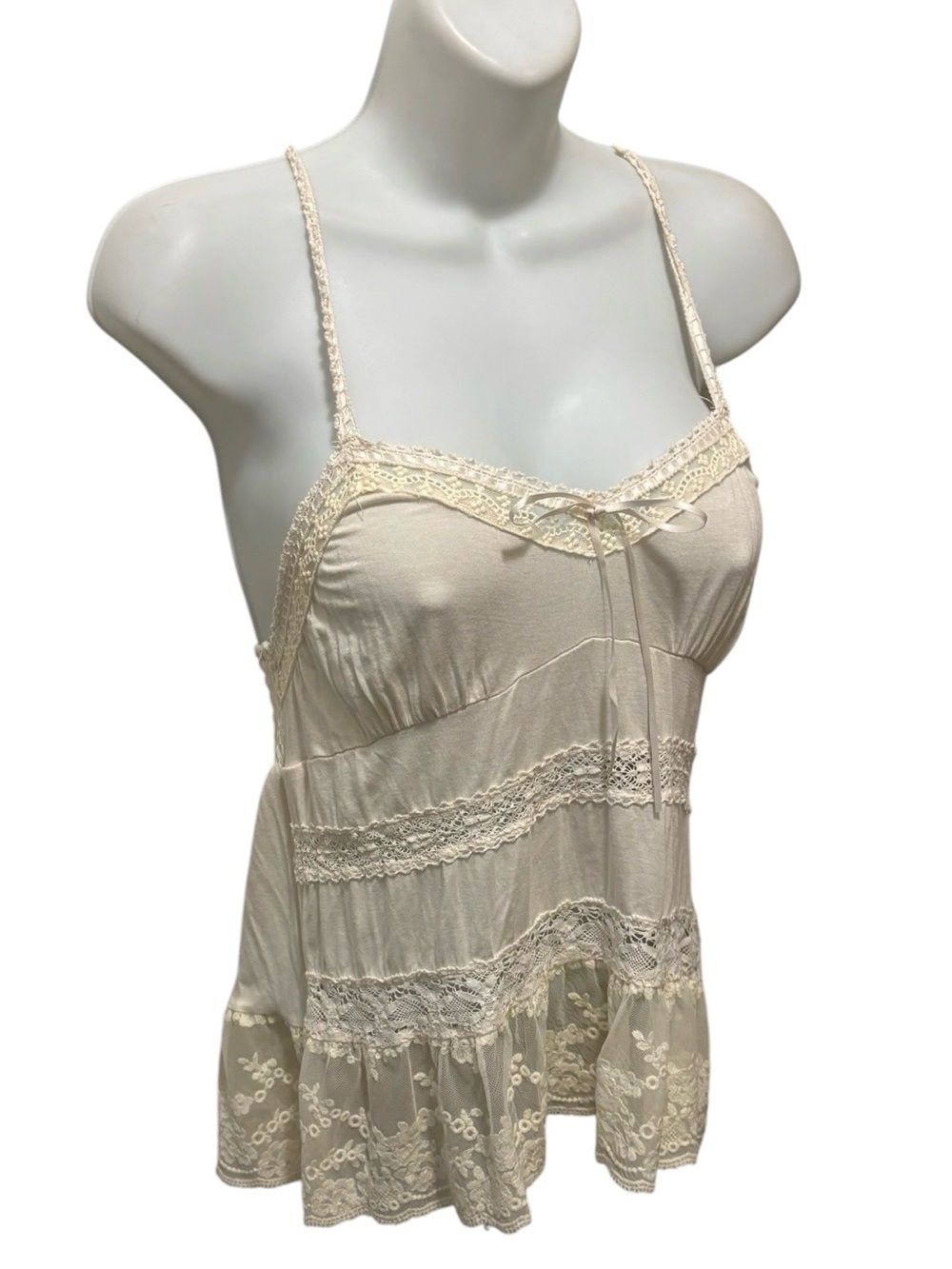 Denim & Supply Ralph Lauren Ivory Babydoll Cami M Lace Trim Cottagecore Coquette